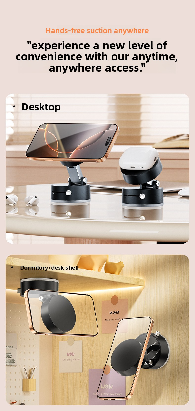 Multifunctional vacuum suction cup foldable and retractable phone hold